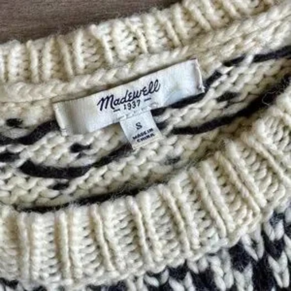 Madewell Black & Cream Drift Stitch Wool Blend Ombre Dot Chunky Sweater Size S - Picture 5 of 13